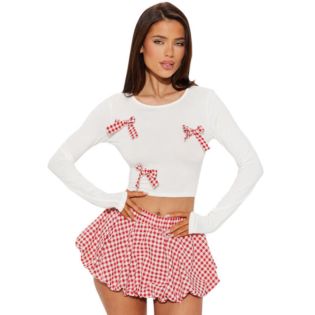 New suit Playful Bow Decorative Top skirt suit