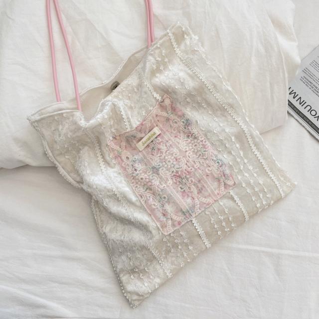 New Pearlescent Canvas Bag Large Capacity General Bag Girl's Lace Portable tote Bag
