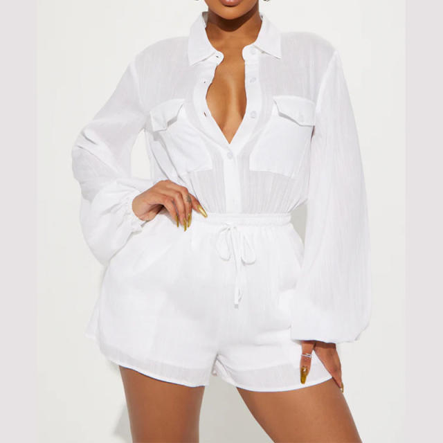 2025 Summer Casual Women's Lasel Single-breasted Pocket Lace-up Elastomer Shorts suit