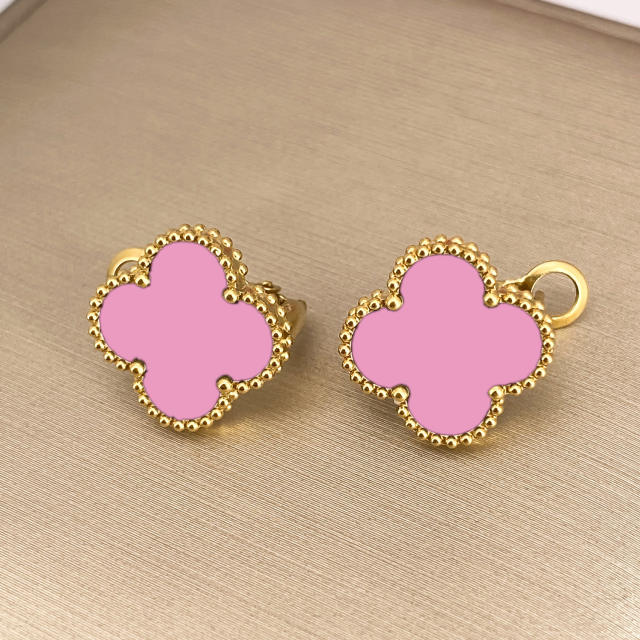 15mm four-leaf clover 18k gold stainless steel earrings