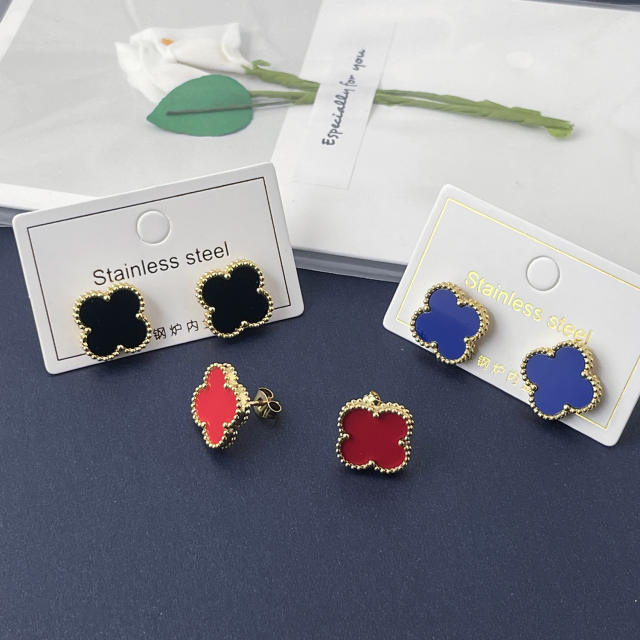 15mm double-sided four-leaf clover earrings