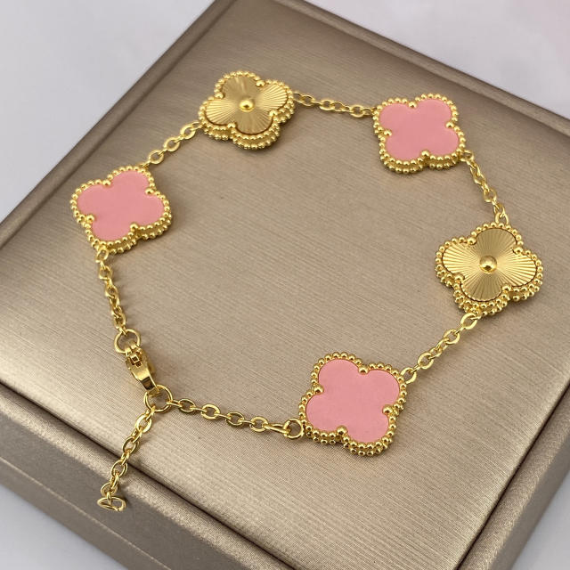 15MM five-flower laser bracelet 18K real gold thick electroplated four-leaf clover bracelet