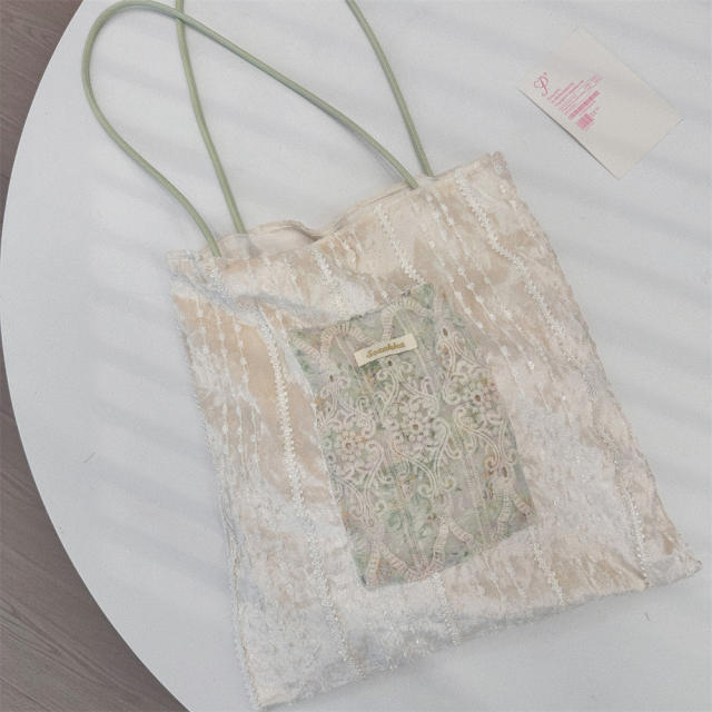 New Pearlescent Canvas Bag Large Capacity General Bag Girl's Lace Portable tote Bag