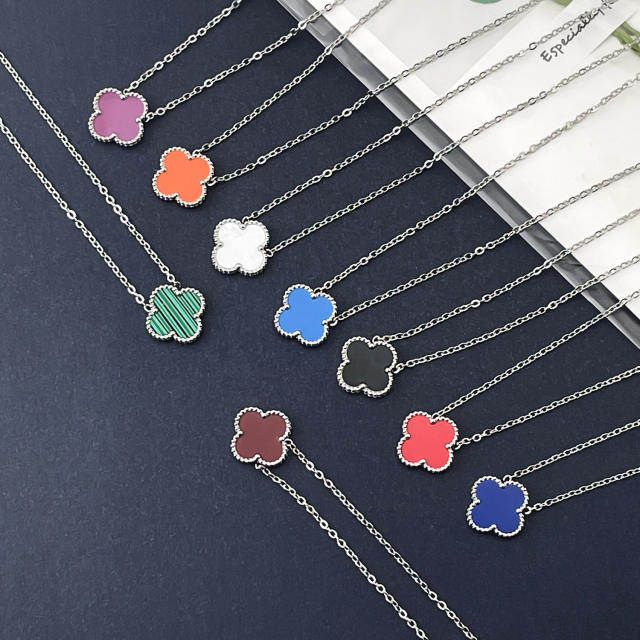 15mm Double-sided Titanium Steel Four-leaf Clover Necklace stainless steel necklace