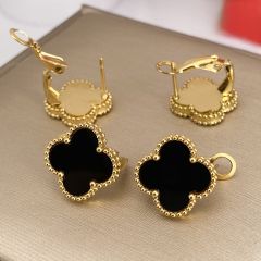 15mm four-leaf clover 18k gold stainless steel earrings