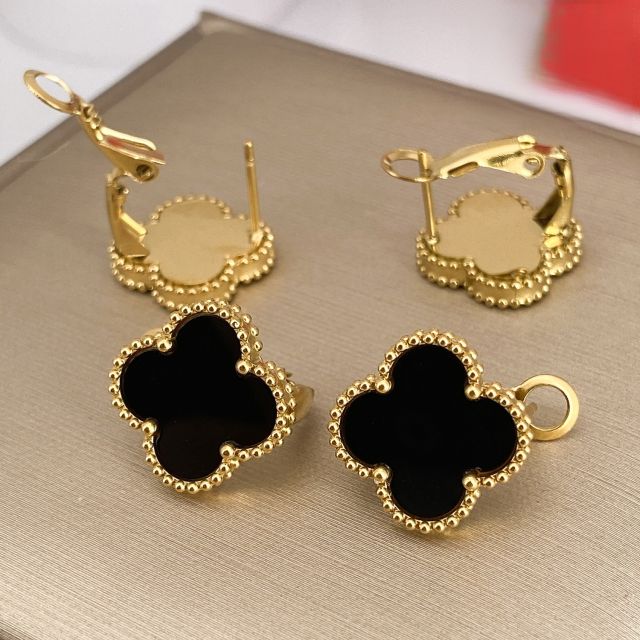 15mm four-leaf clover 18k gold stainless steel earrings