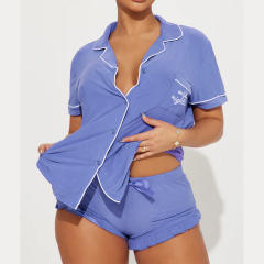 2025 Summer  Women's Casual Comfortable Pajamas Short-sleeved Pocket Letter Shorts suit