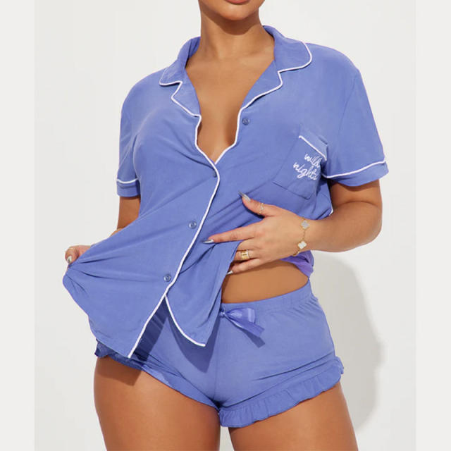 2025 Summer  Women's Casual Comfortable Pajamas Short-sleeved Pocket Letter Shorts suit