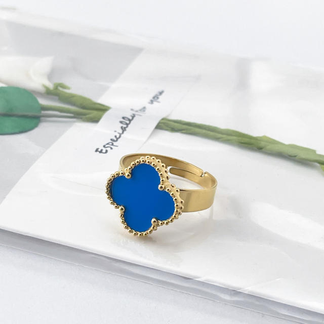 New 15mm large four-leaf clover stainless steel rings