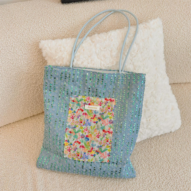 New Pearlescent Canvas Bag Large Capacity General Bag Girl's Lace Portable tote Bag