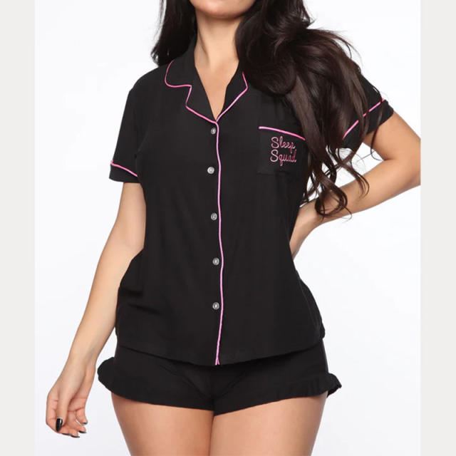 2025 Summer  Women's Casual Comfortable Pajamas Short-sleeved Pocket Letter Shorts suit