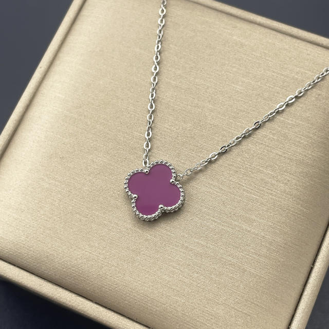 15mm Double-sided Titanium Steel Four-leaf Clover Necklace stainless steel necklace