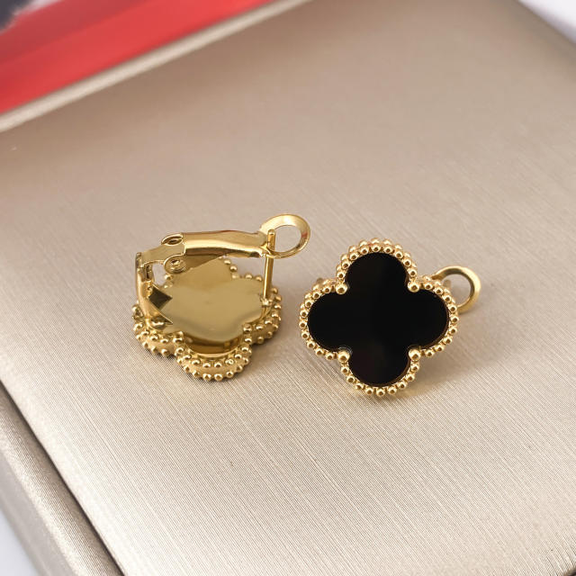 15mm four-leaf clover 18k gold stainless steel earrings