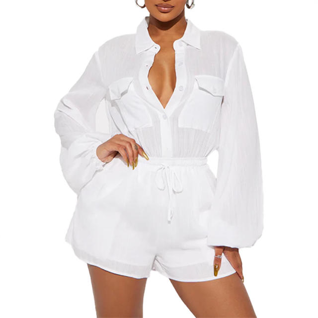 2025 Summer Casual Women's Lasel Single-breasted Pocket Lace-up Elastomer Shorts suit
