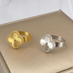 Four-leaf clover double-sided laser stainless steel rings