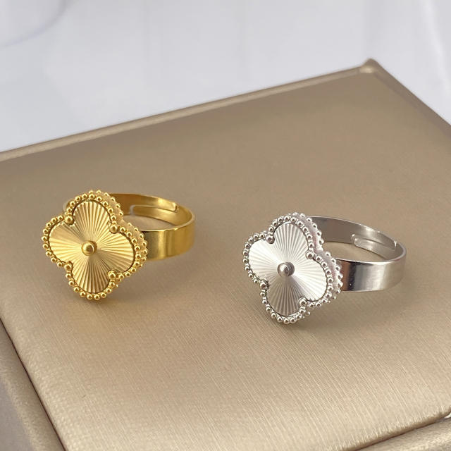 Four-leaf clover double-sided laser stainless steel rings