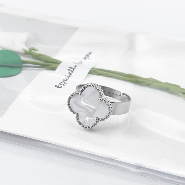 New 15mm large four-leaf clover stainless steel rings