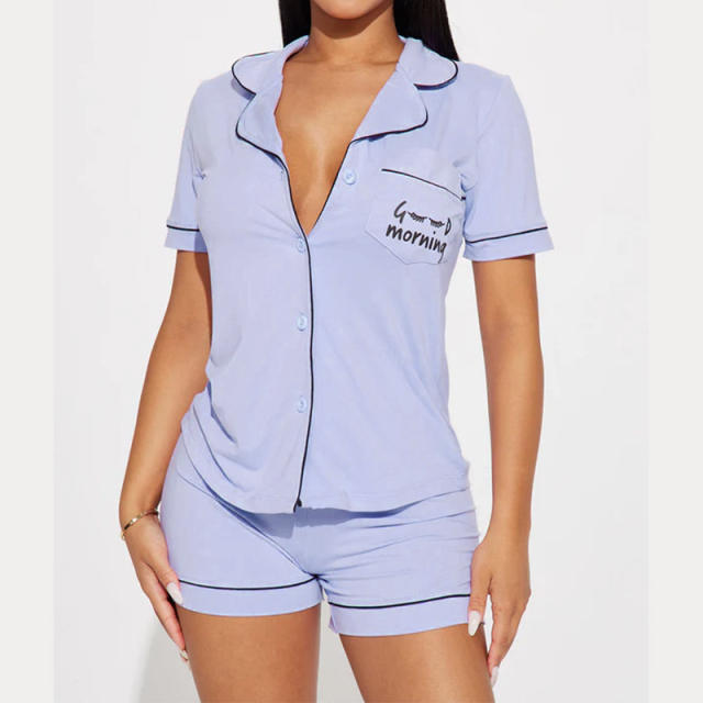 2025 Summer  Women's Casual Comfortable Pajamas Short-sleeved Pocket Letter Shorts suit