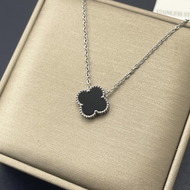 15mm Double-sided Titanium Steel Four-leaf Clover Necklace stainless steel necklace