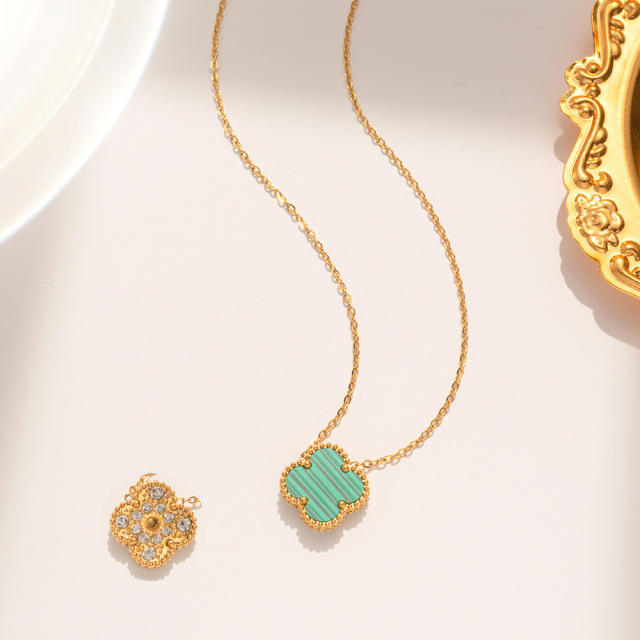 Classic Titanium Steel Diamond-Encrusted Double-Sided Four-Leaf Clover necklace