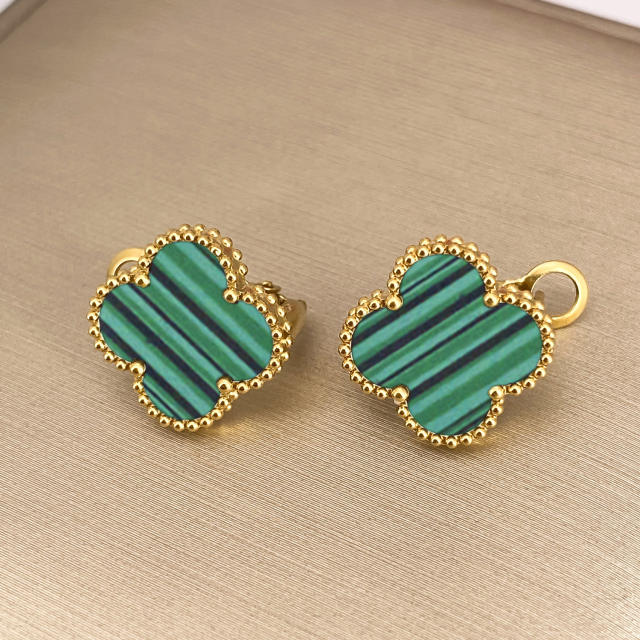 15mm four-leaf clover 18k gold stainless steel earrings