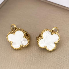 15mm four-leaf clover 18k gold stainless steel earrings