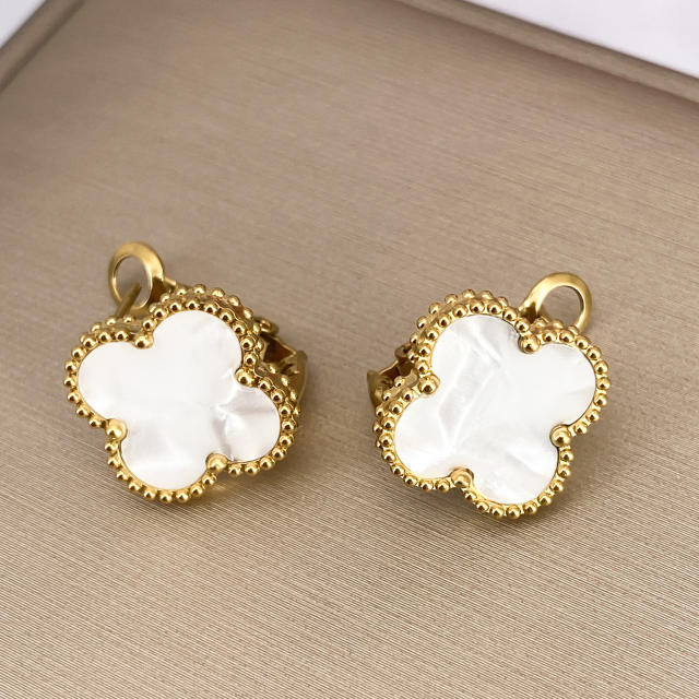 15mm four-leaf clover 18k gold stainless steel earrings