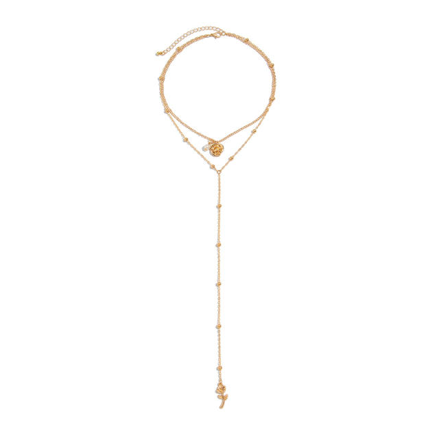 Simple Ins Style Rose Flower Pendant Long Necklace layer necklace