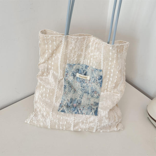 New Pearlescent Canvas Bag Large Capacity General Bag Girl's Lace Portable tote Bag