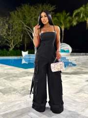 Women's Sexy Strapless Multi-Pocket Workwear Wide Leg jumpsuit