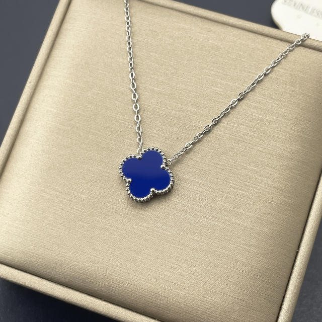 15mm Double-sided Titanium Steel Four-leaf Clover Necklace stainless steel necklace