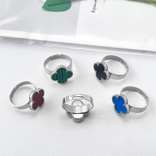 New 15mm large four-leaf clover stainless steel rings