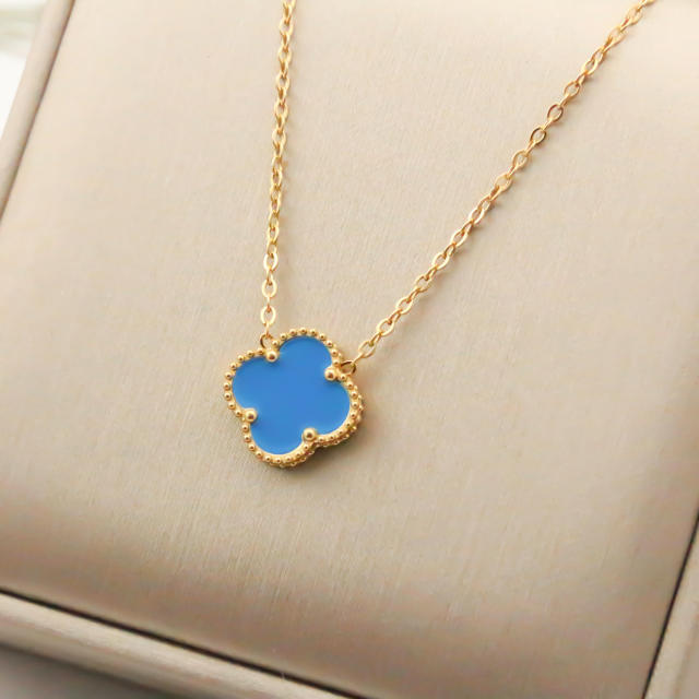 15mm Double-sided Titanium Steel Four-leaf Clover Necklace stainless steel necklace