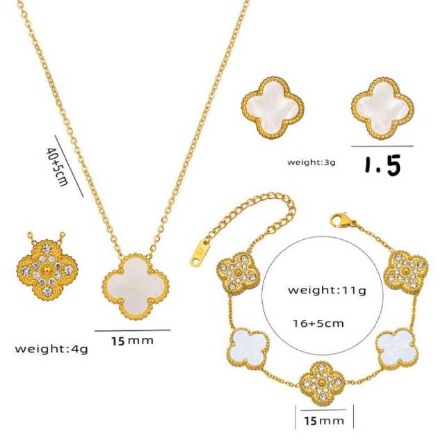 Classic Titanium Steel Diamond-Encrusted Double-Sided Four-Leaf Clover necklace
