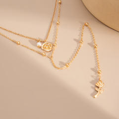 Simple Ins Style Rose Flower Pendant Long Necklace layer necklace