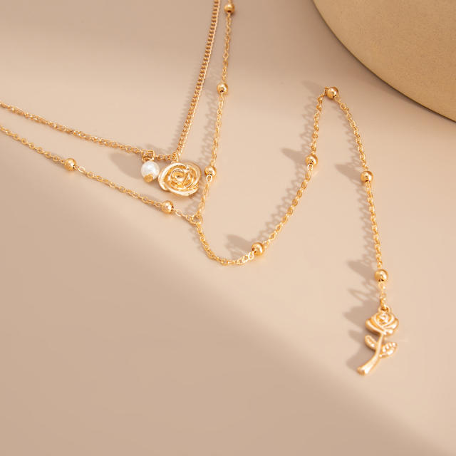 Simple Ins Style Rose Flower Pendant Long Necklace layer necklace