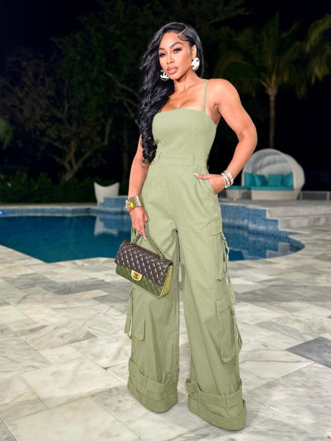 Women's Sexy Strapless Multi-Pocket Workwear Wide Leg jumpsuit