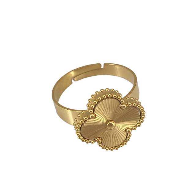 Four-leaf clover double-sided laser stainless steel rings