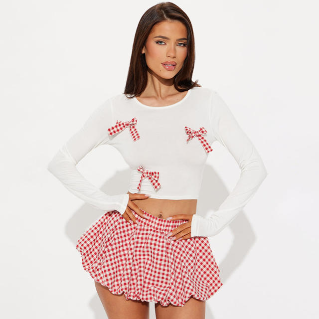 New suit Playful Bow Decorative Top skirt suit