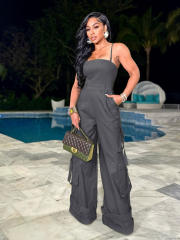 Women's Sexy Strapless Multi-Pocket Workwear Wide Leg jumpsuit
