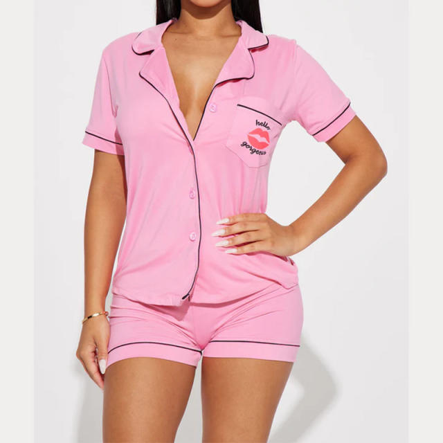 2025 Summer  Women's Casual Comfortable Pajamas Short-sleeved Pocket Letter Shorts suit