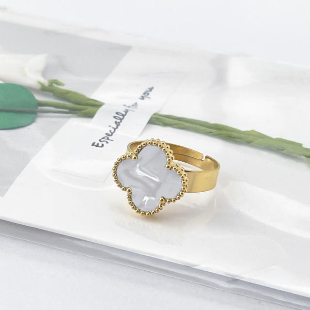 New 15mm large four-leaf clover stainless steel rings