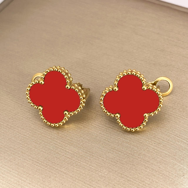 15mm four-leaf clover 18k gold stainless steel earrings