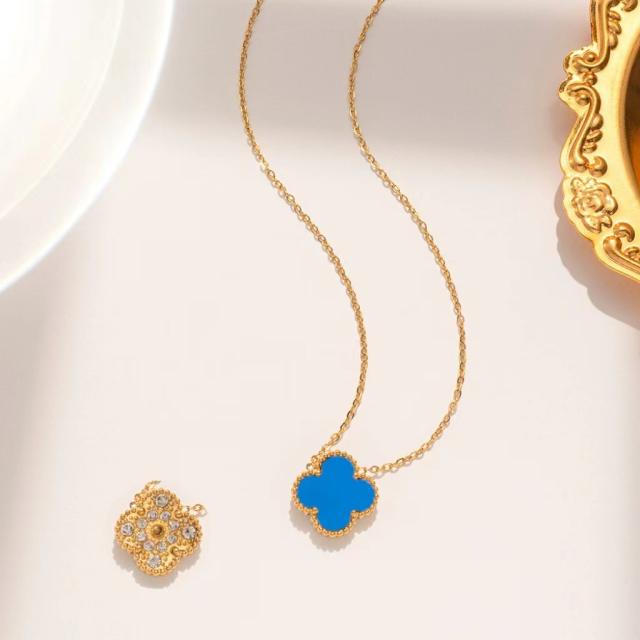 Classic Titanium Steel Diamond-Encrusted Double-Sided Four-Leaf Clover necklace