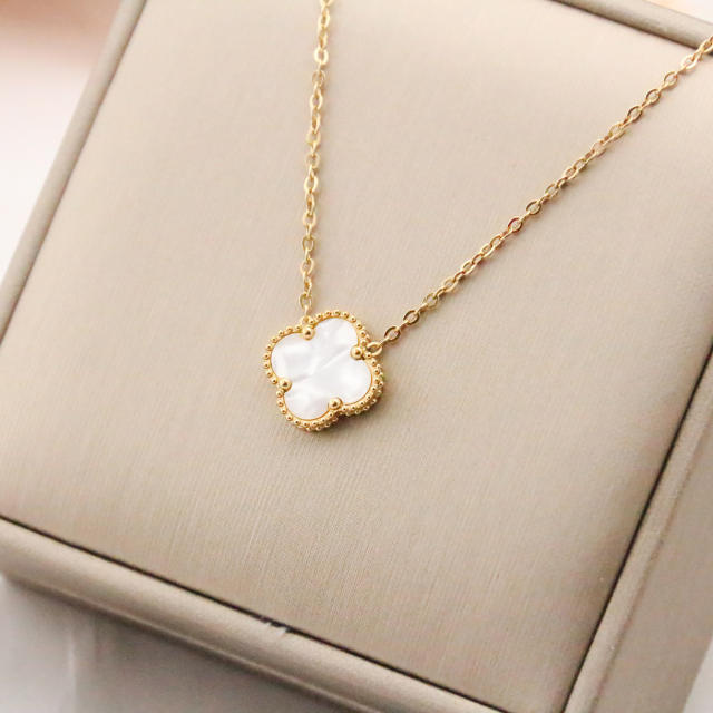 15mm Double-sided Titanium Steel Four-leaf Clover Necklace stainless steel necklace