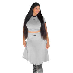 2025 spring women's round neck short sleeve short skirt suit wholesale