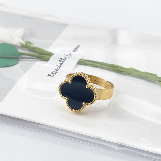 New 15mm large four-leaf clover stainless steel rings