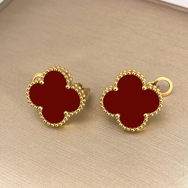 15mm four-leaf clover 18k gold stainless steel earrings