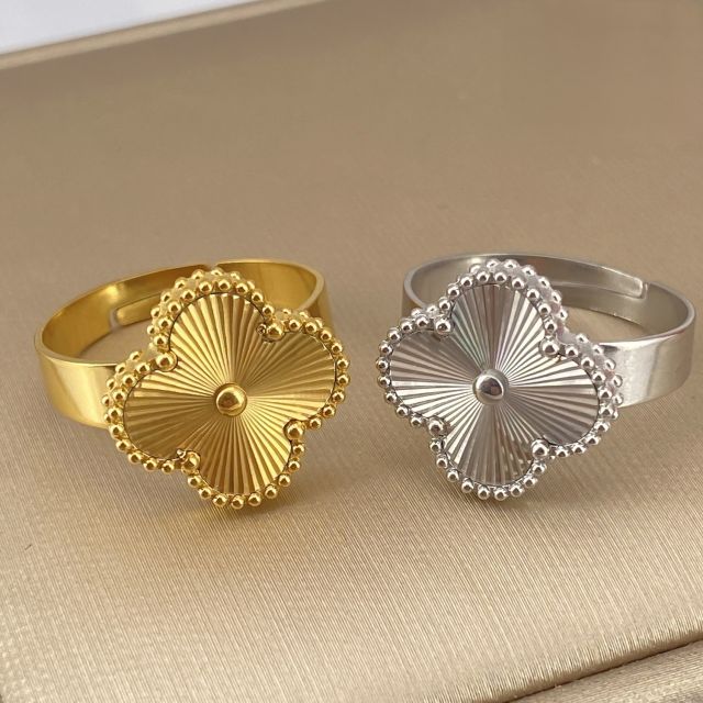 Four-leaf clover double-sided laser stainless steel rings