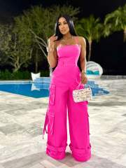 Women's Sexy Strapless Multi-Pocket Workwear Wide Leg jumpsuit